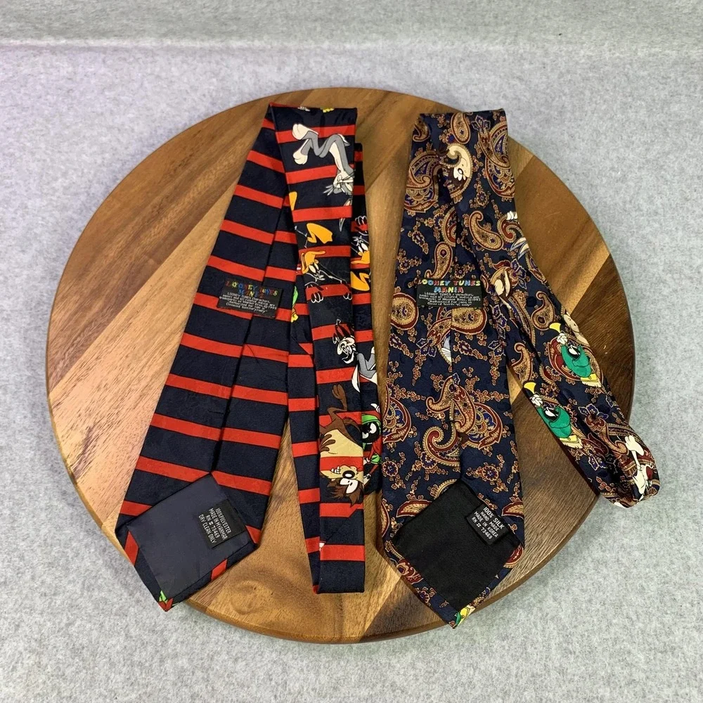 Vintage Looney Tunes Mania Tie Lot Men Set of 4 Marvin Martian Taz Bugs 90s Silk